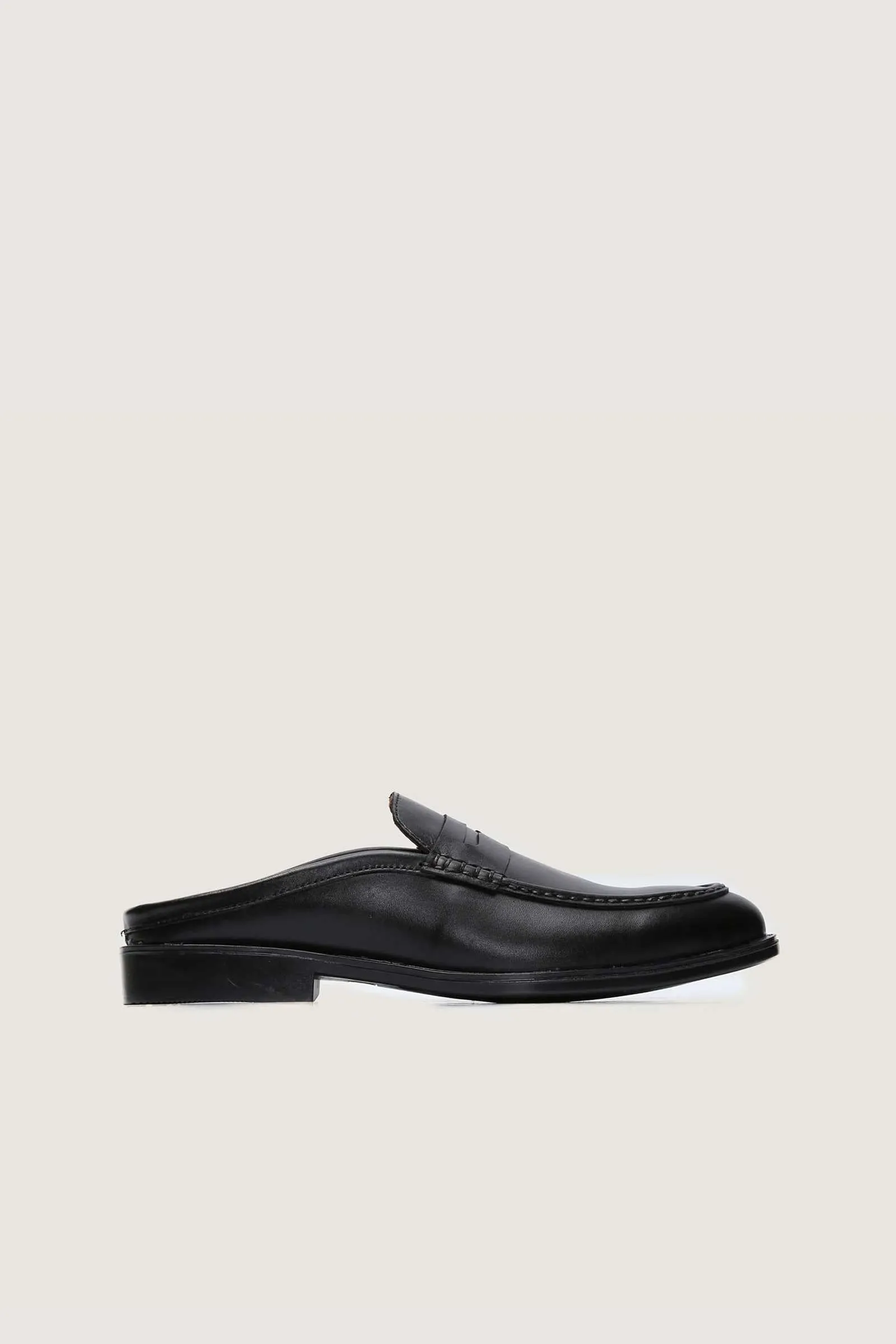 Full Grain Leather Penny Mules with Rubber Sole